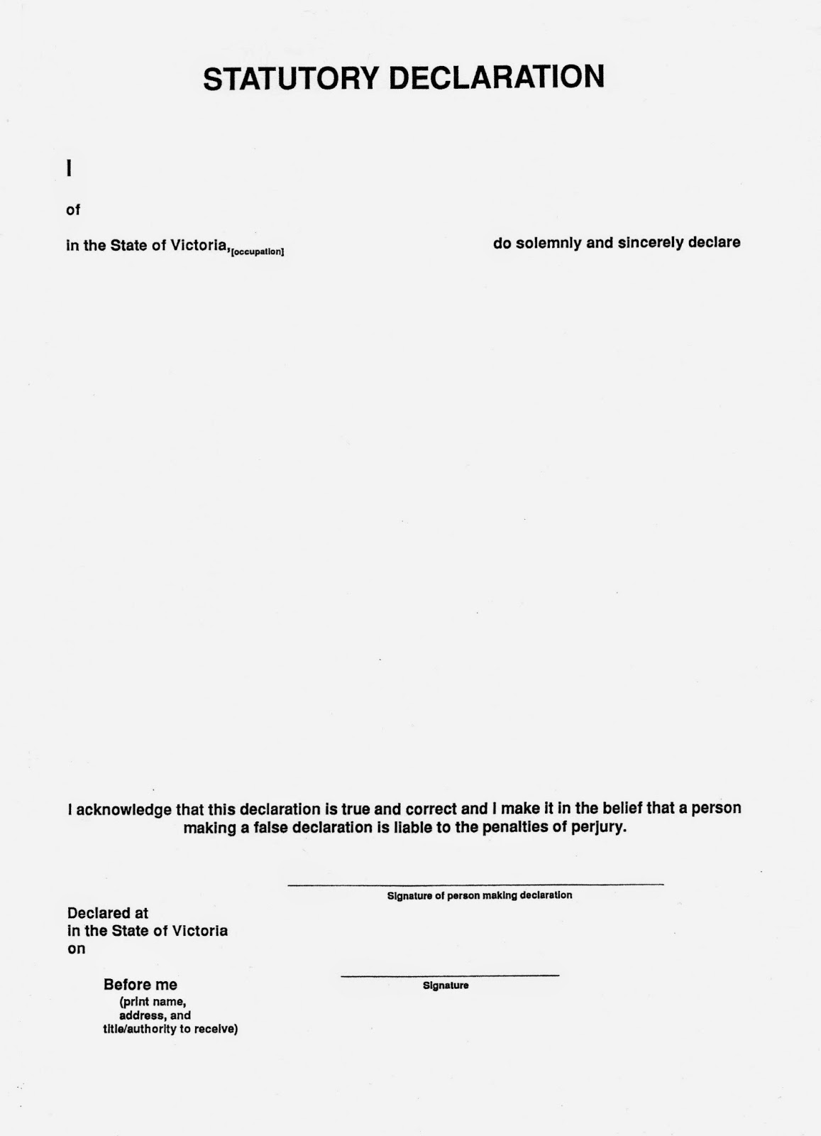 Statutory Declaration Form Blank 8130