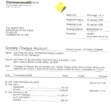Example bank statement