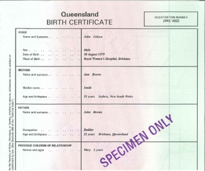 Birth certificate example